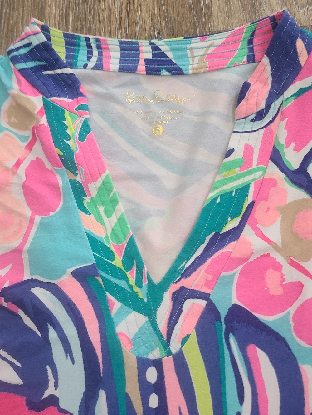 Lilly Pulitzer Vero Tunic "Multi Exotic Garden" 3/4 Sleeve Women's Size Small - Picture 2 of 5